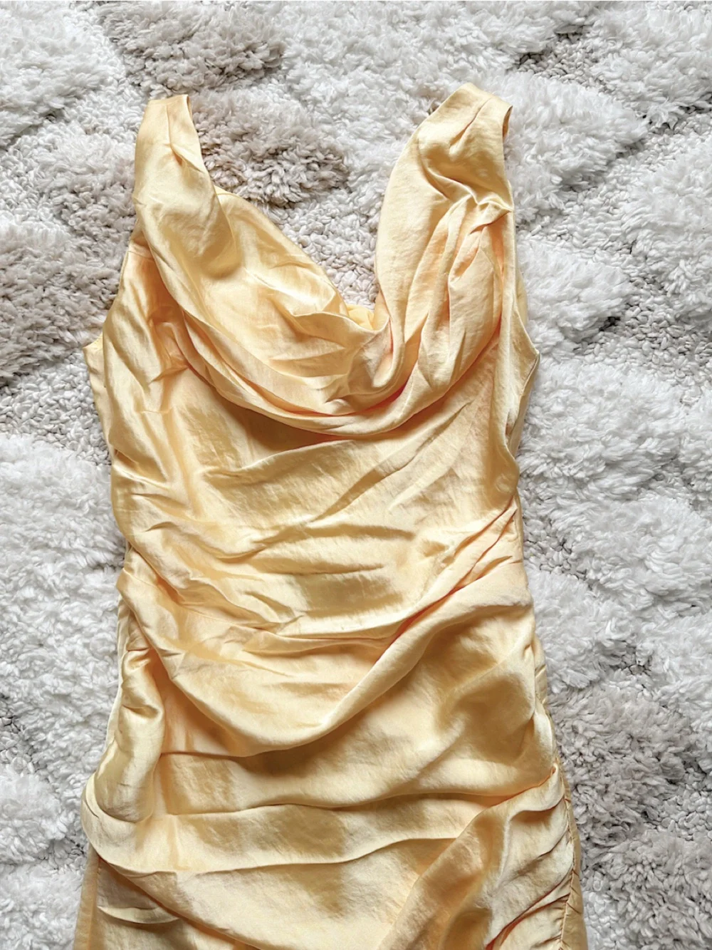 NWT Abercrombie & Fitch Cowl Neck Draped Maxi Dress Satin Sunny Yellow S